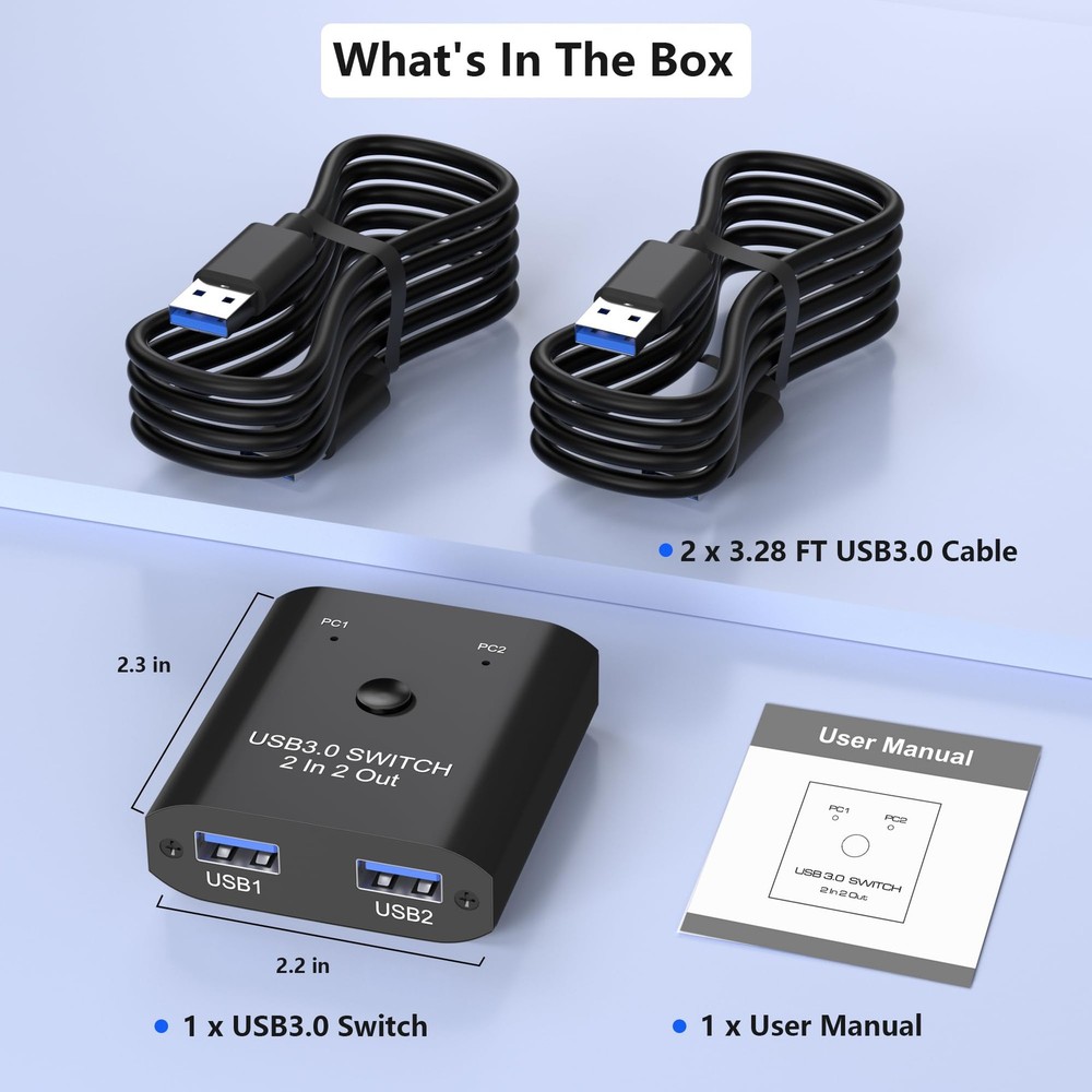 2 in 2 Out USB 3.0 Switch, Switcher for 2 Computers Sharing Keyboard,...