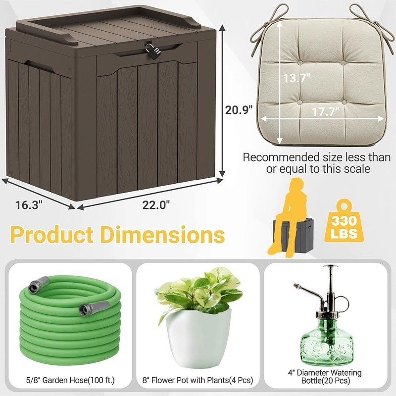 Weatherproof Outdoor Storage Box Lockable Security Multi-Purpose Deck Organizer