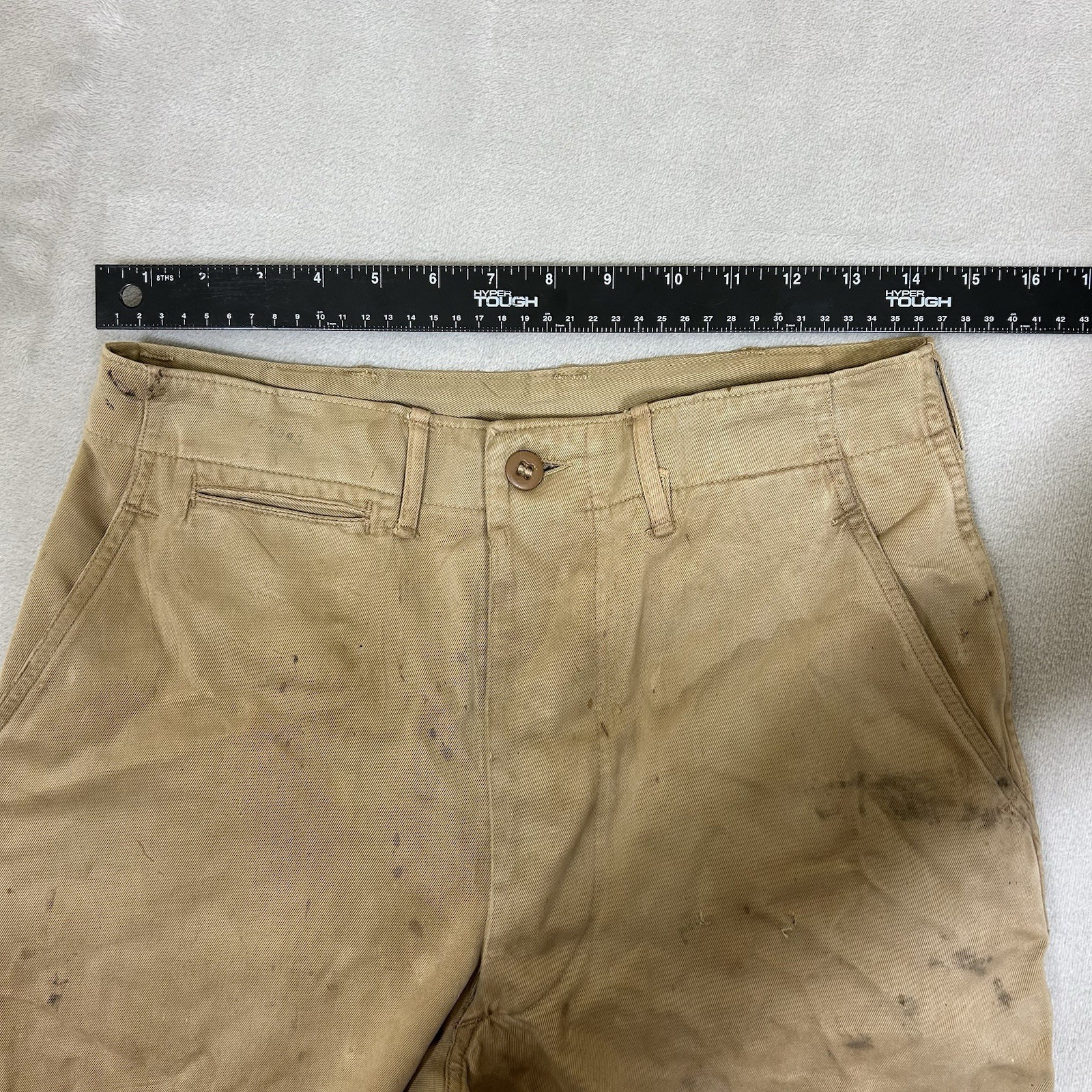 Vintage 1940s WW2 US Army Khaki Chino Cotton Uniform Pant 28x31 Button fly