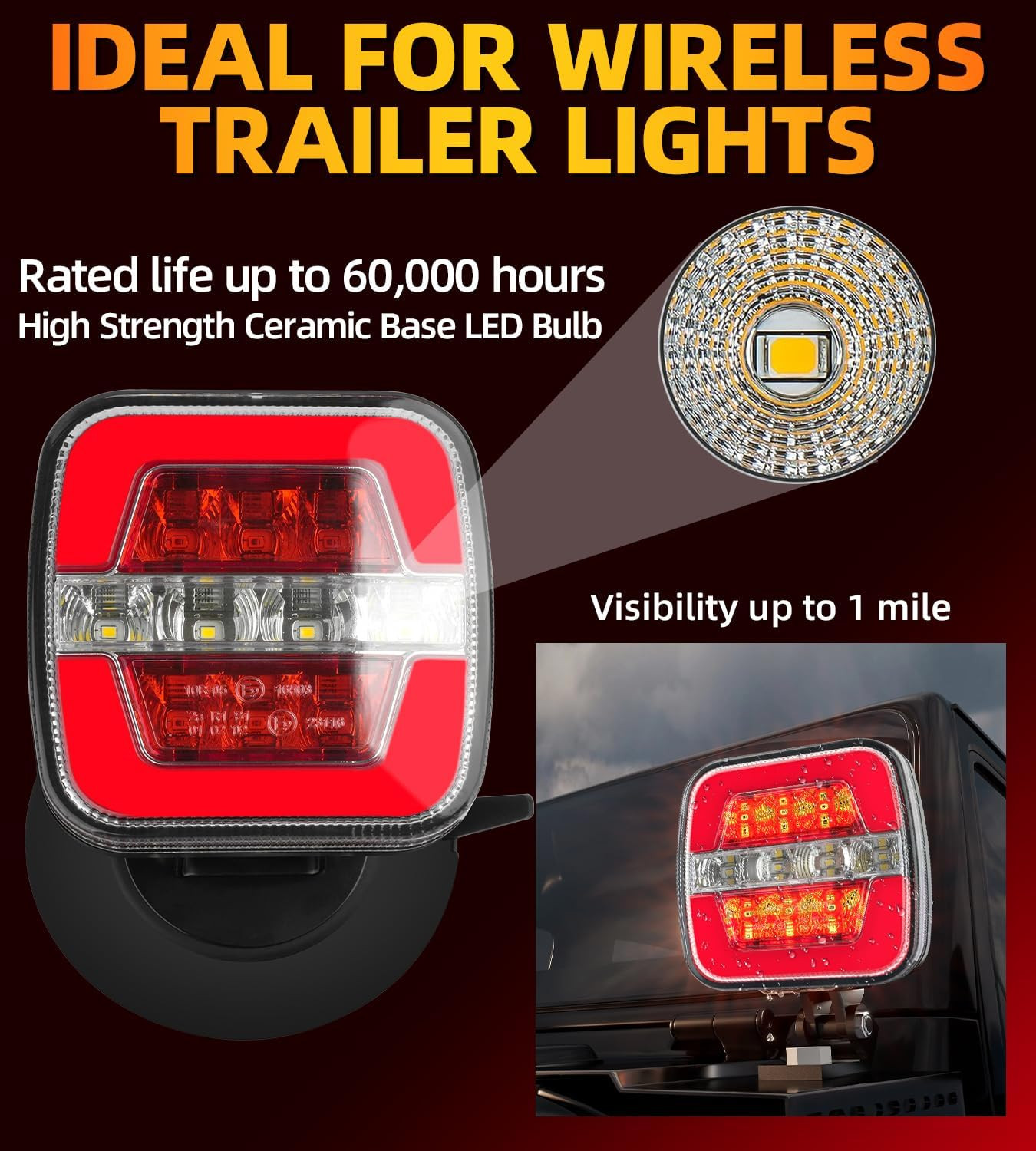 Upgraded Wireless Trailer Lights Magnetic, Rechargeable Tow Light Kit with Adjus