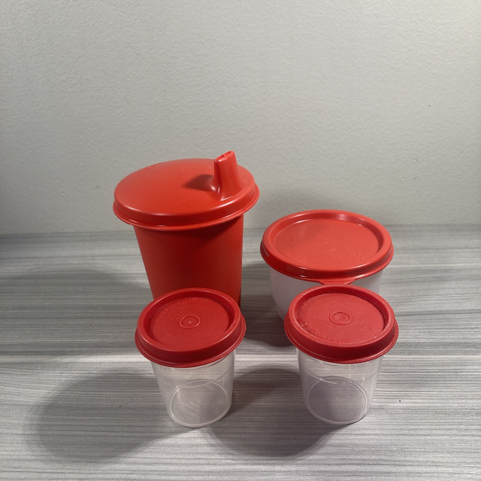 Tupperware Bell Tumbler w/ Sippy Lid 2 Midgets and Snack Cup in Red New!