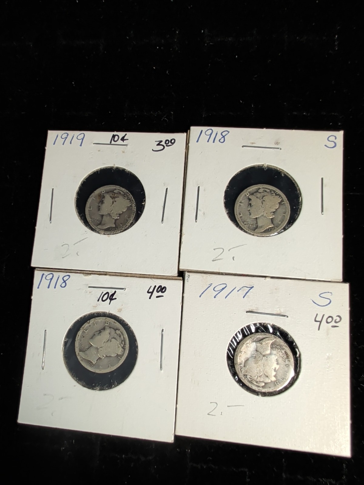 Lot Of 4 Circulated Early Mercury Dimes