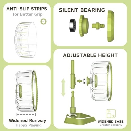 Quiet Hamster Exercise Wheel - Adjustable Stand for Small Pets, 6.3" Green