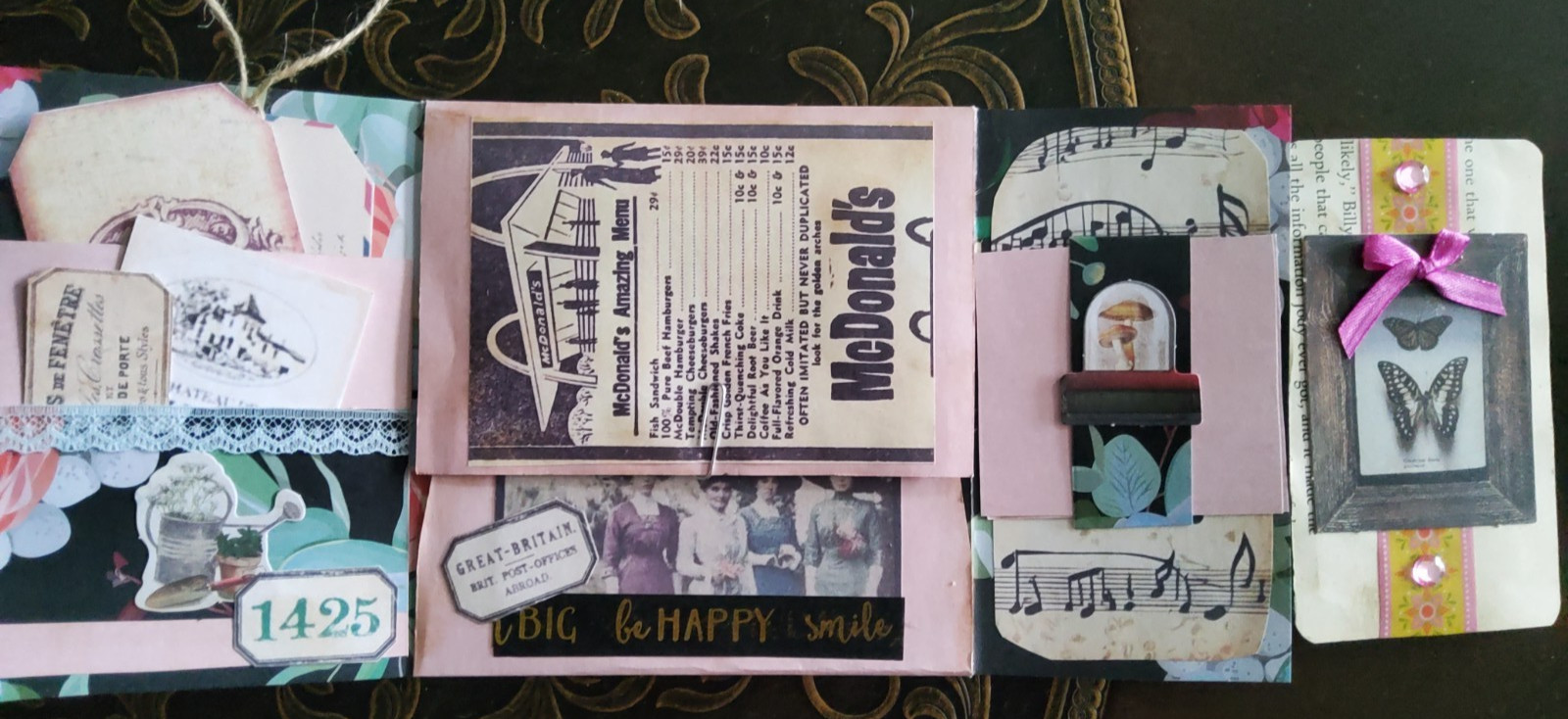 NEW Junk Journal Handmade Booklet Folio Vintage "PINK ROSES" w/ Pockets Ephemera