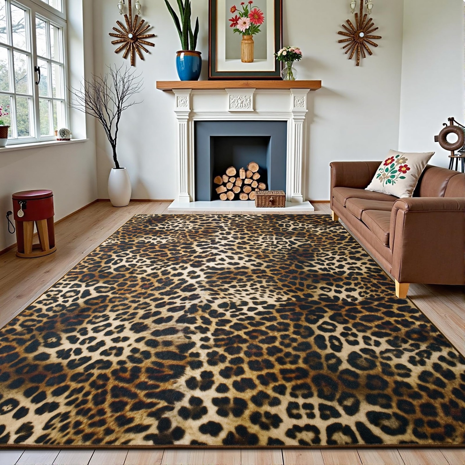 Leopard Area Rugs for Living Room, 4x6 Feet Machine Washable Cheetah Print Ru...