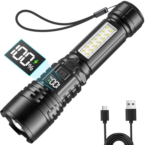 Rechargeable LED Flashlights with Side Lights and Digital Power Display,