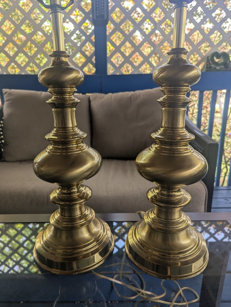 Vintage Mid Century Solid Brass Finial Shape Table Lamps- a Pair
