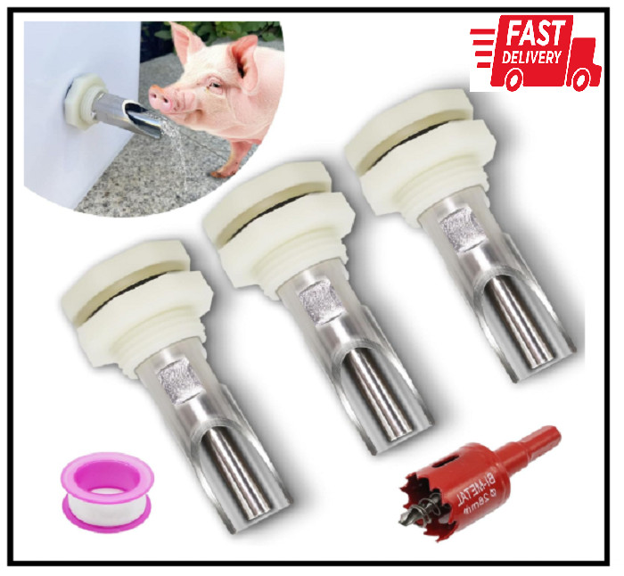 3 PCS Pig Nipple Waterer for Barrel Kit Automatic Pig Waterer System 1/2 Inch St