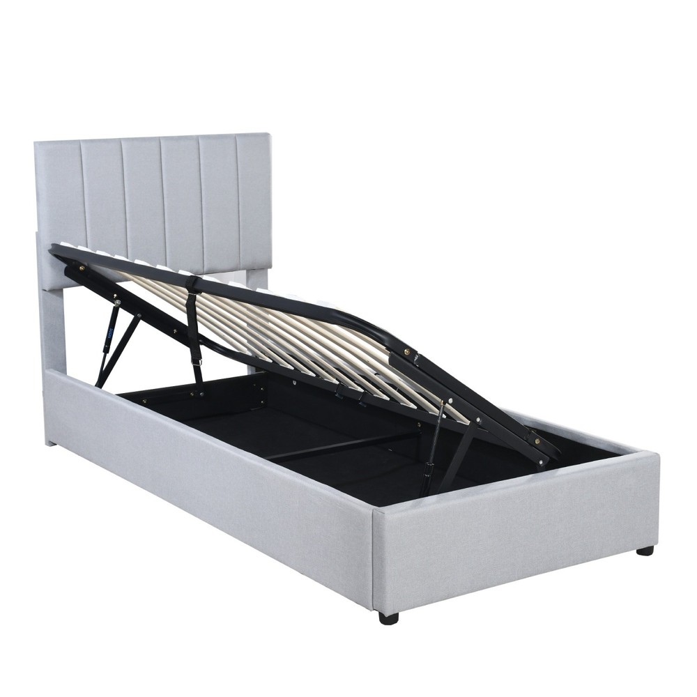 Twin Size Upholstered Platform Bed Frame w/ Hydraulic Storage System Gray