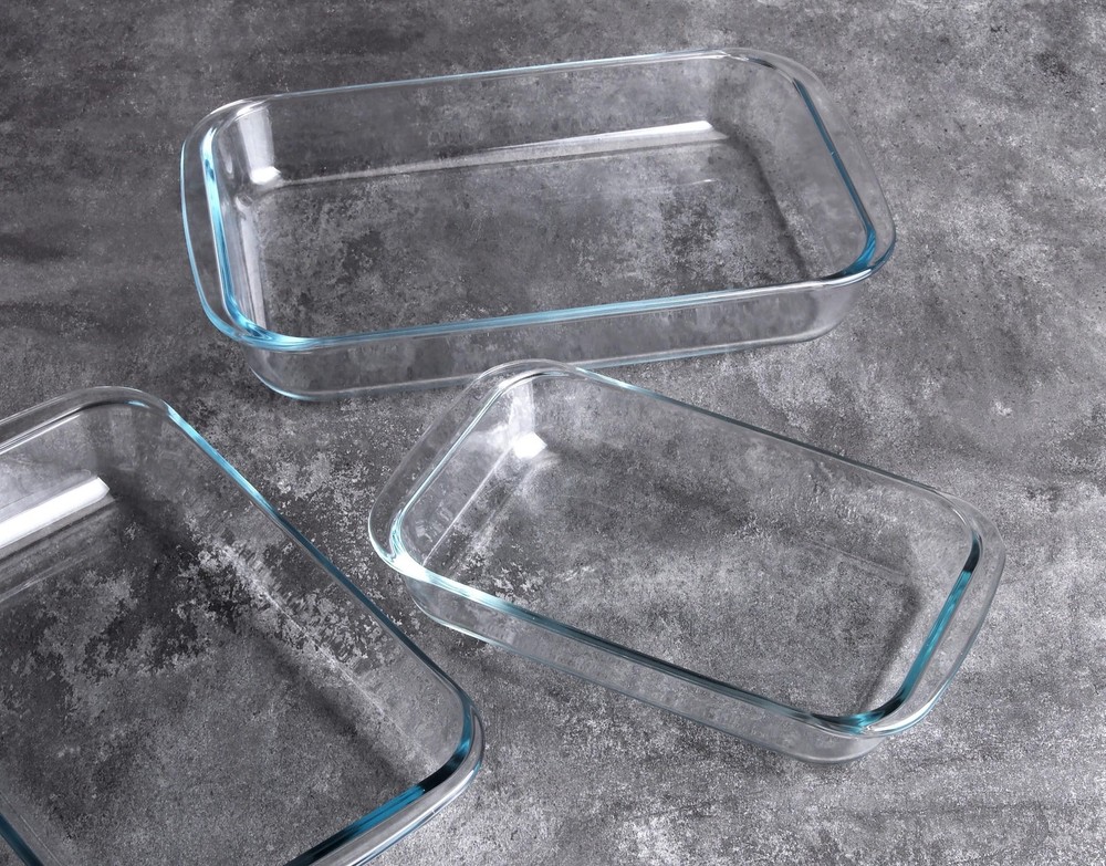 Set of 3 Basic Rectangular Tempered Glass Bakeware Baking Dishes Pan - 1L 1.5L