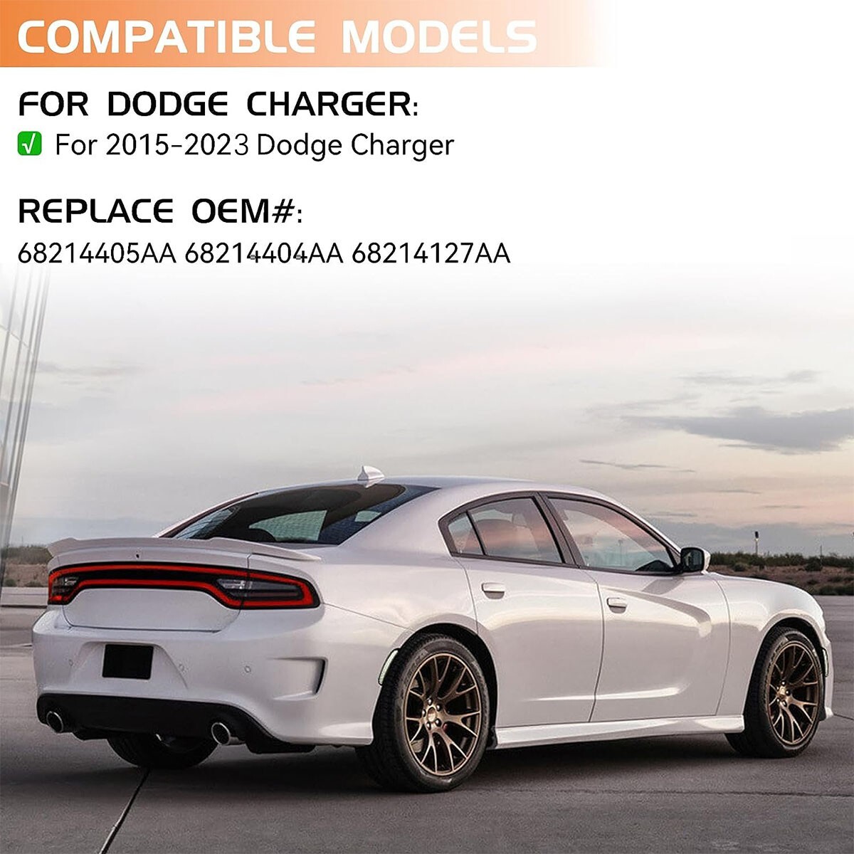 For 2015-2023 Dodge Charger White Front Rear LED Side Marker Light Smoked Lens