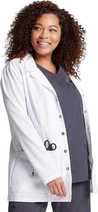 NWT Dickies Xtreme Stretch Women Scrubs Lab Coats 28" Snap Front White XS-M