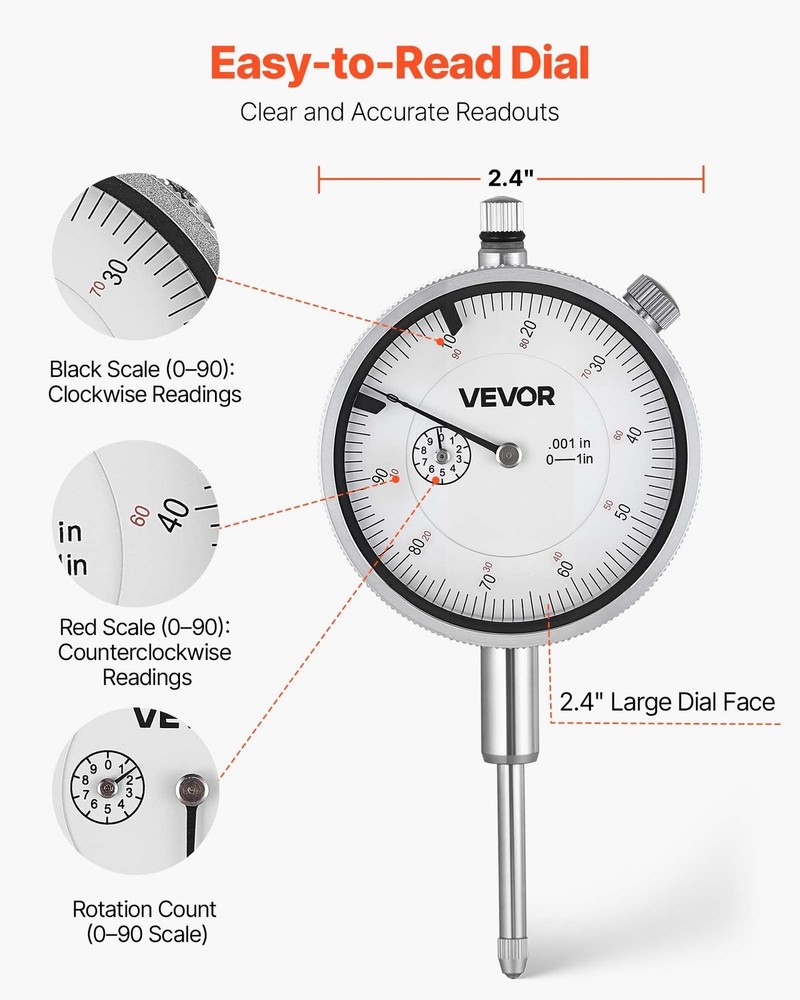 Dial Test Indicator 0.001" Accuracy 0-1" Range Flexible Arm Locking Pliers