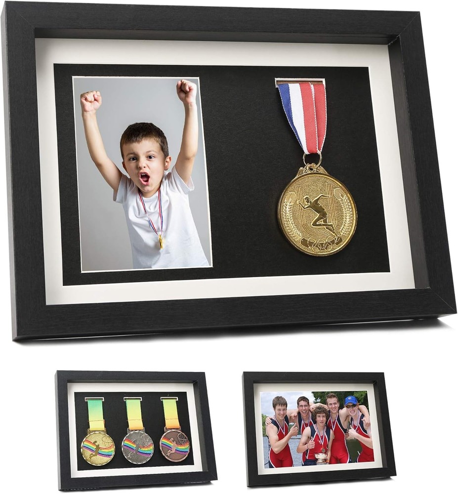 Medal Display Shadow Box - 3 Case - A4 Black, Black