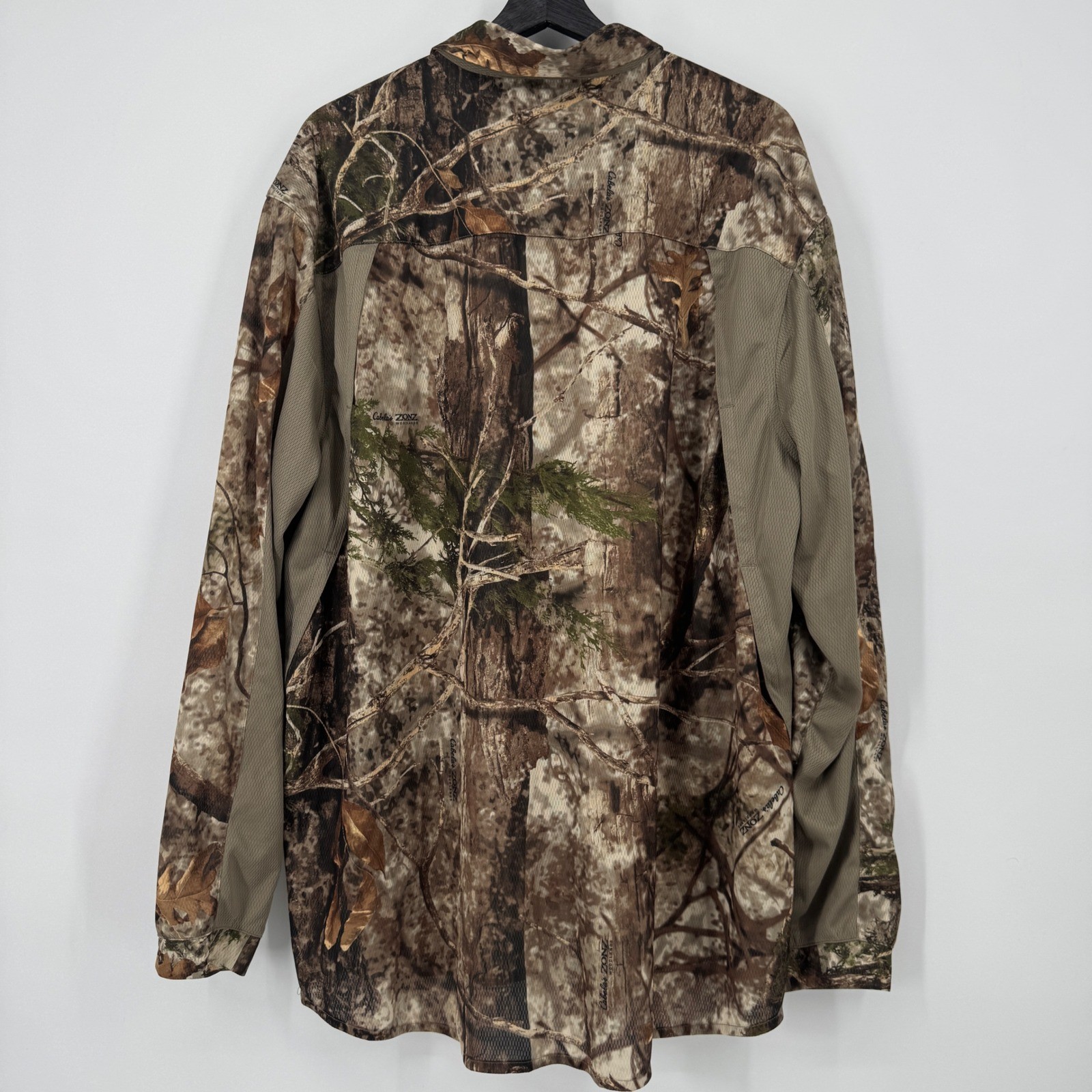 NEW Cabelas Zonz Woodlands Camo Long Sleeve Button Up Shirt Mens 2XL Hunting NWT