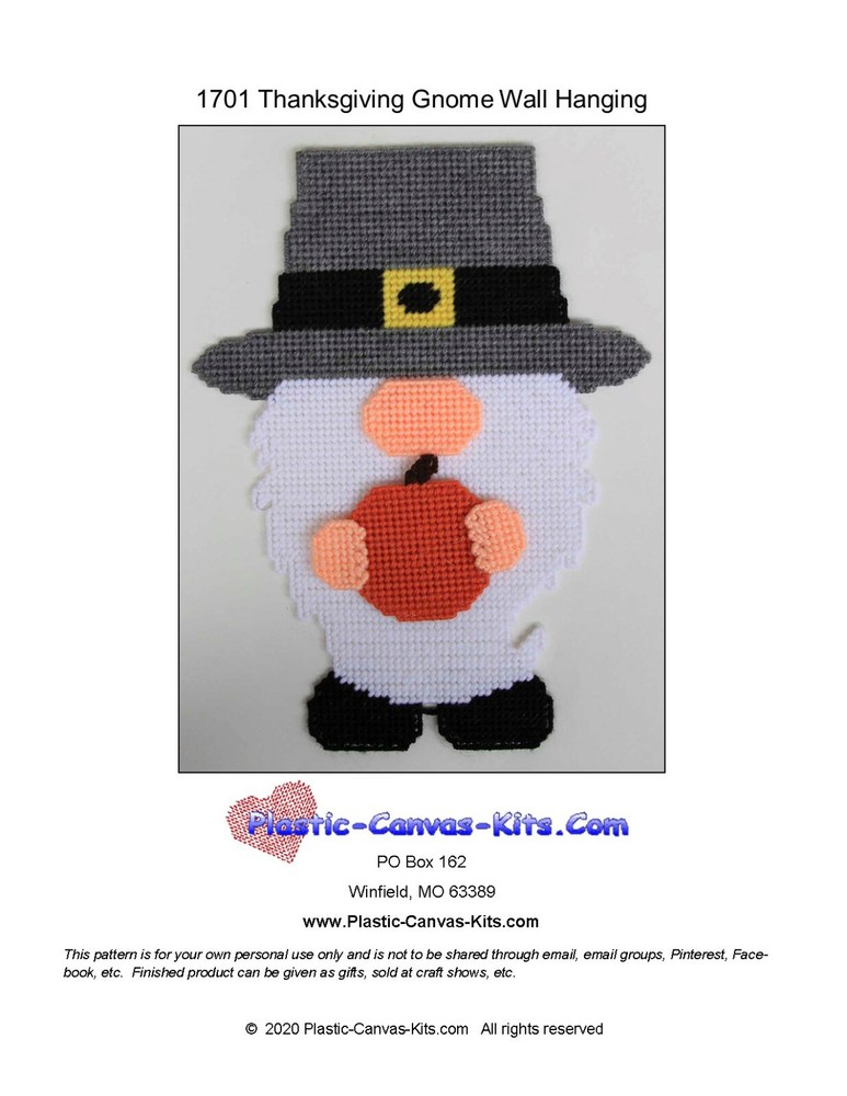 Thanksgiving Gnome Wall Hanging-Plastic Canvas Pattern or Kit