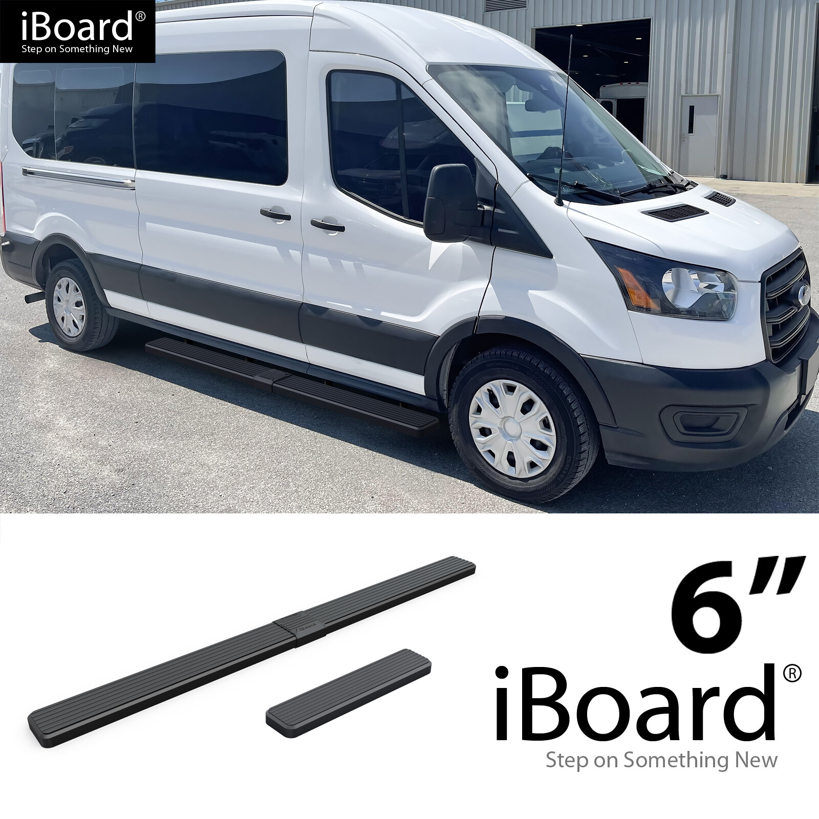 iBoard Stainless Steel 6in Running Boards Fit 15-23 Ford Transit Full Size Van