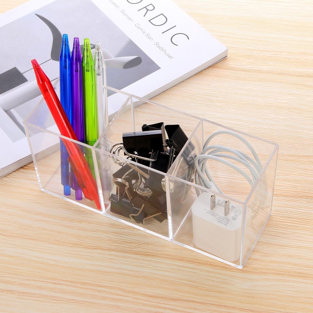 Clear Acrylic Silverware & Pen Organizer Caddy, Transparent Plastic Silverwar...