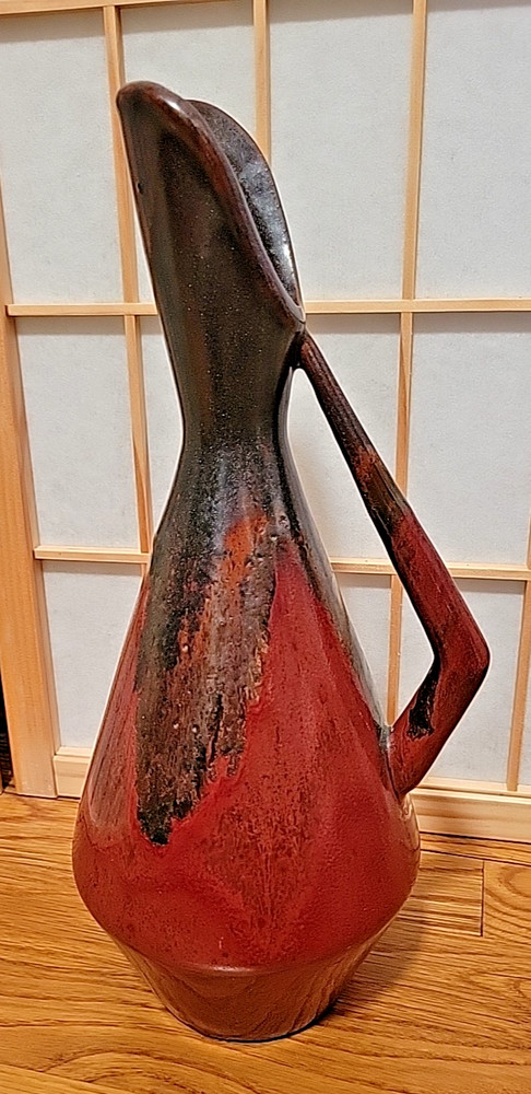 Studio Art Pottery Pitcher Vase Red Brick Dark Grey Signed