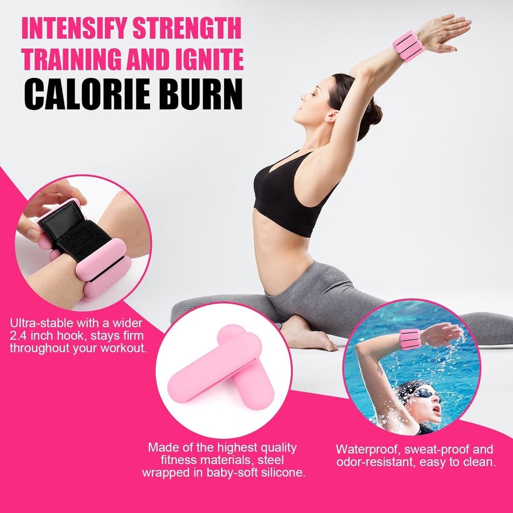 Adjustable Wrist & Ankle Weights for Women - 2 lbs Total Strength Training