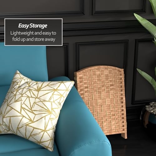 2 ft. Short Diamond Weave Fiber Folding Screen - - 4 Panel Natural