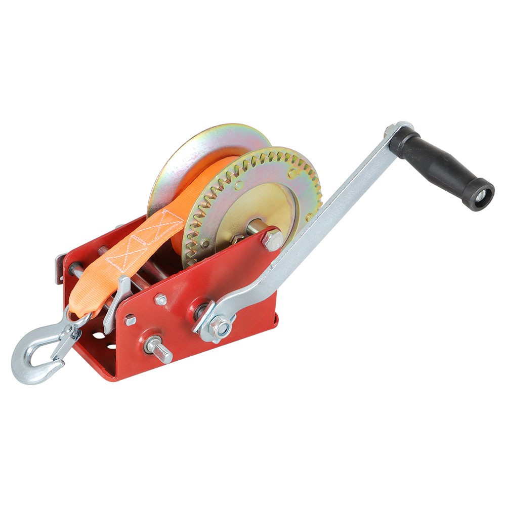 Heavy Duty Hand Winch 3500 LBS Dual Speed Hand Crank Red Strap ATV Trailer Boat