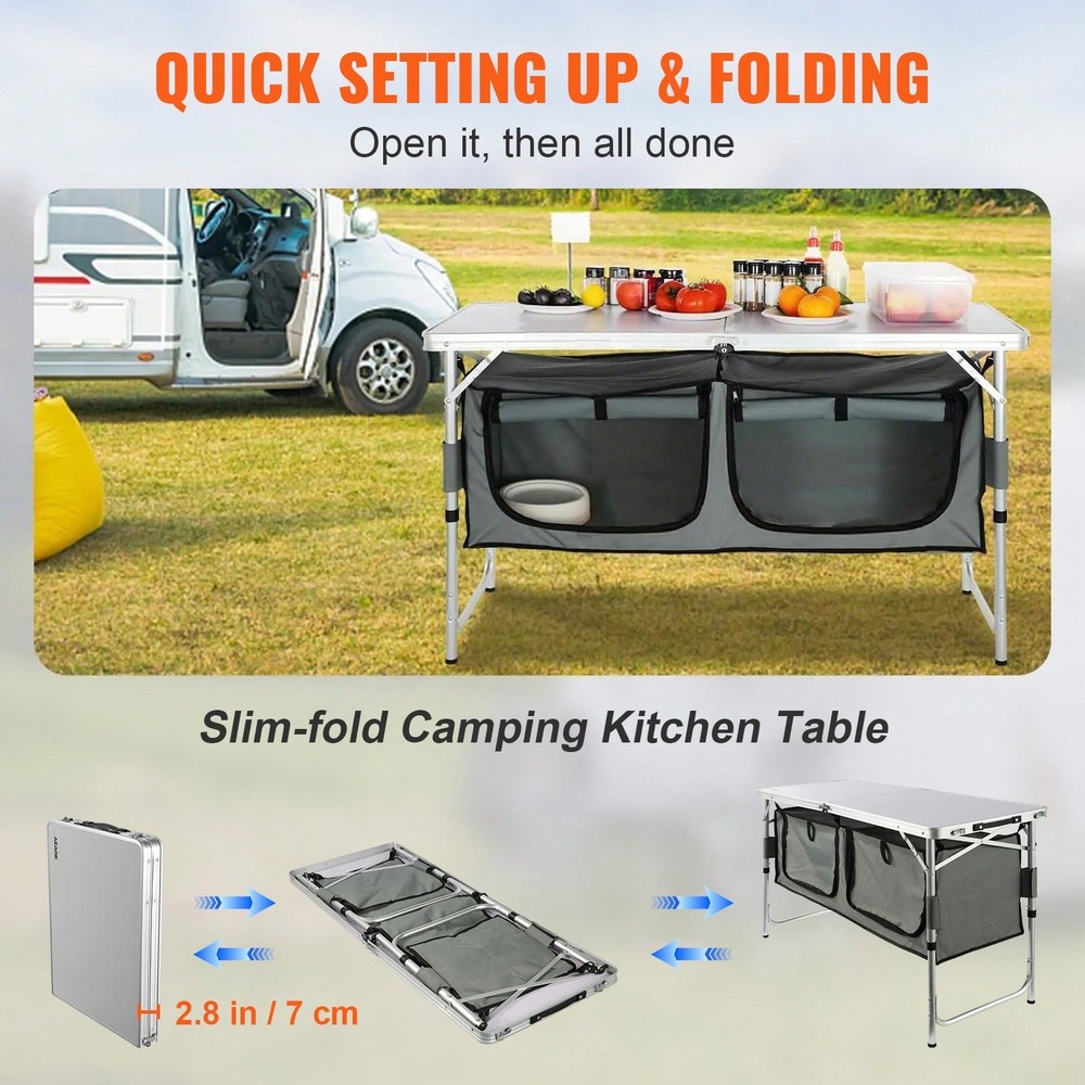 Table, Quick Set-Up Folding Camping Table With A Carrying , 3 Adjustable Heights