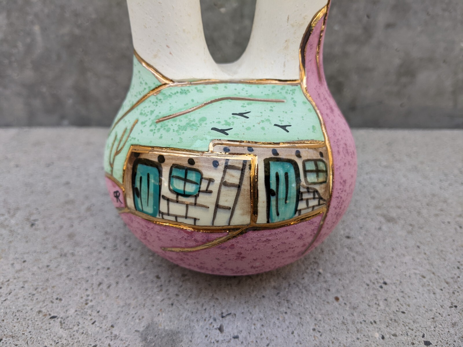 Native American Ceramic Wedding Vase 7“ - Signed by B J Gore San Jon, New Mexico