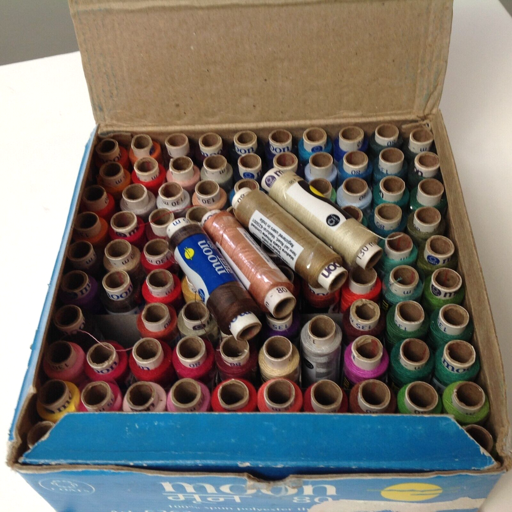 Coats Polyester Sewing Thread Box of 100 Unique Colored Tubes Poly Spun