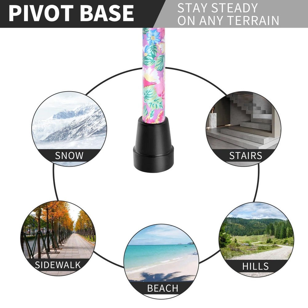 Folding Cane 5-Level Adjustable Height Walking Stick Lightweight Portable