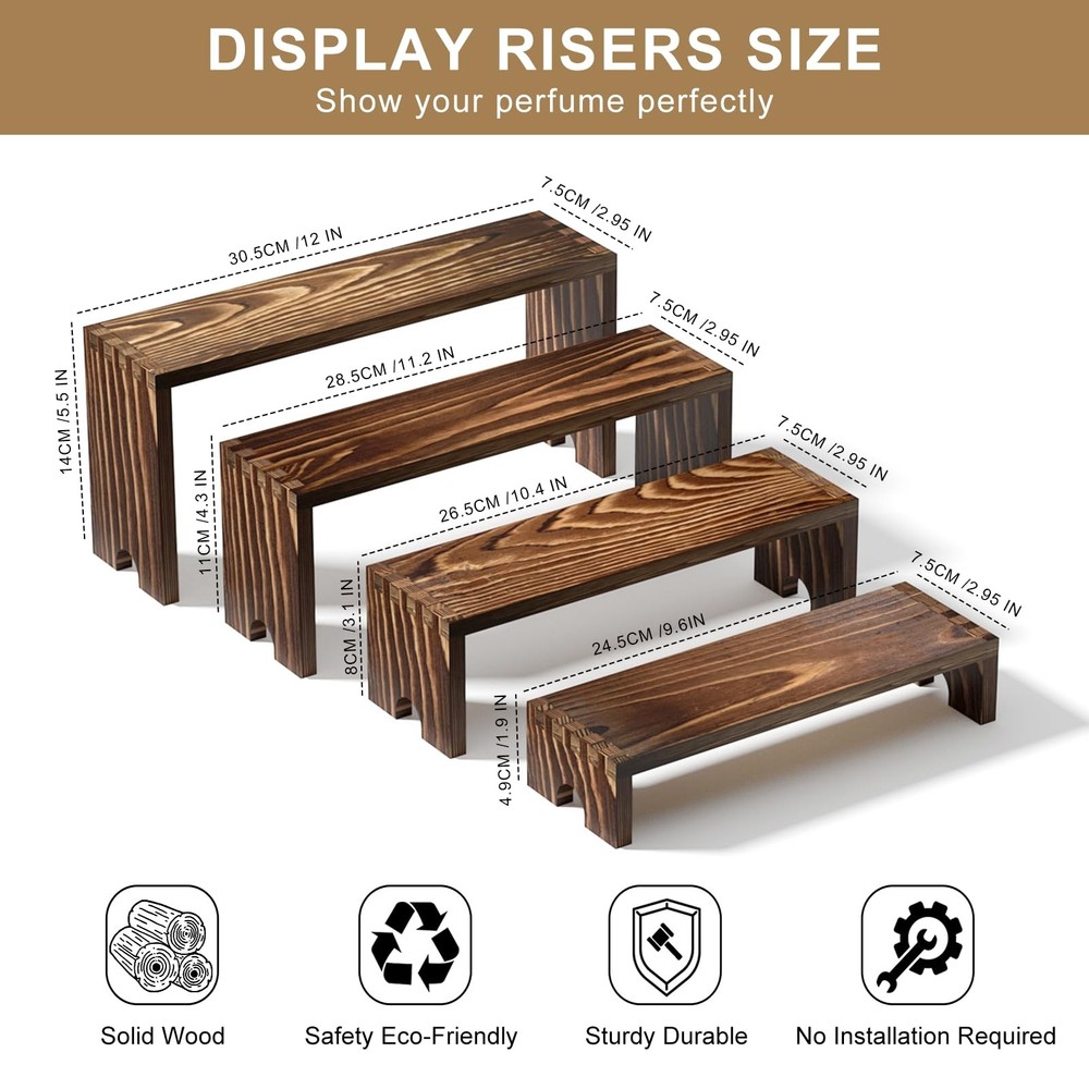 2 Set Large Wooden Tiered Riser Display Stands for Vendor Events,Stackable Wo...