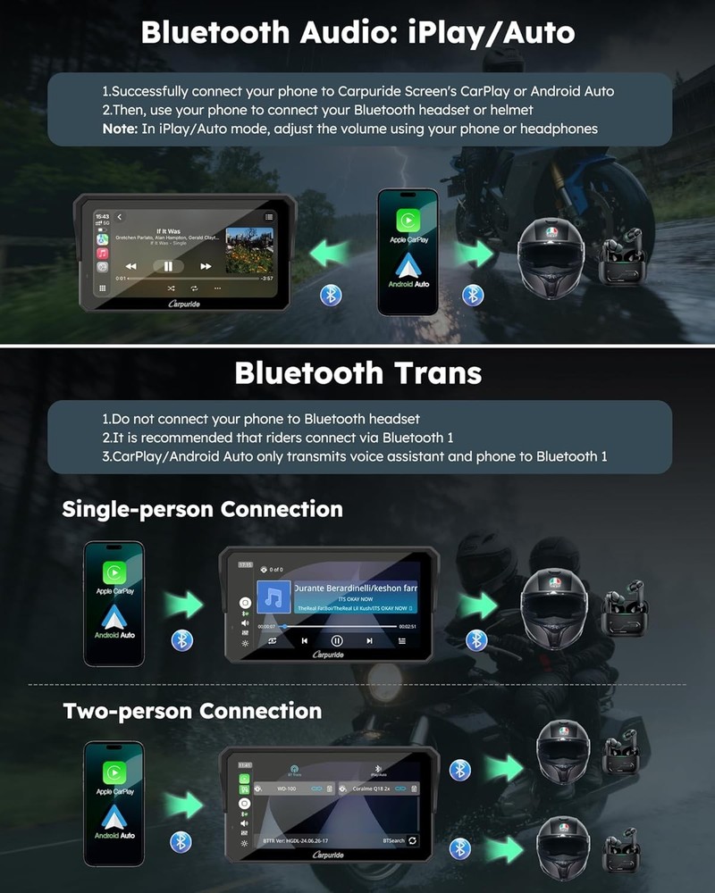 W602S PRO 6.25" Motorcycle CarPlay & Android Auto Display Wireless Connectivity