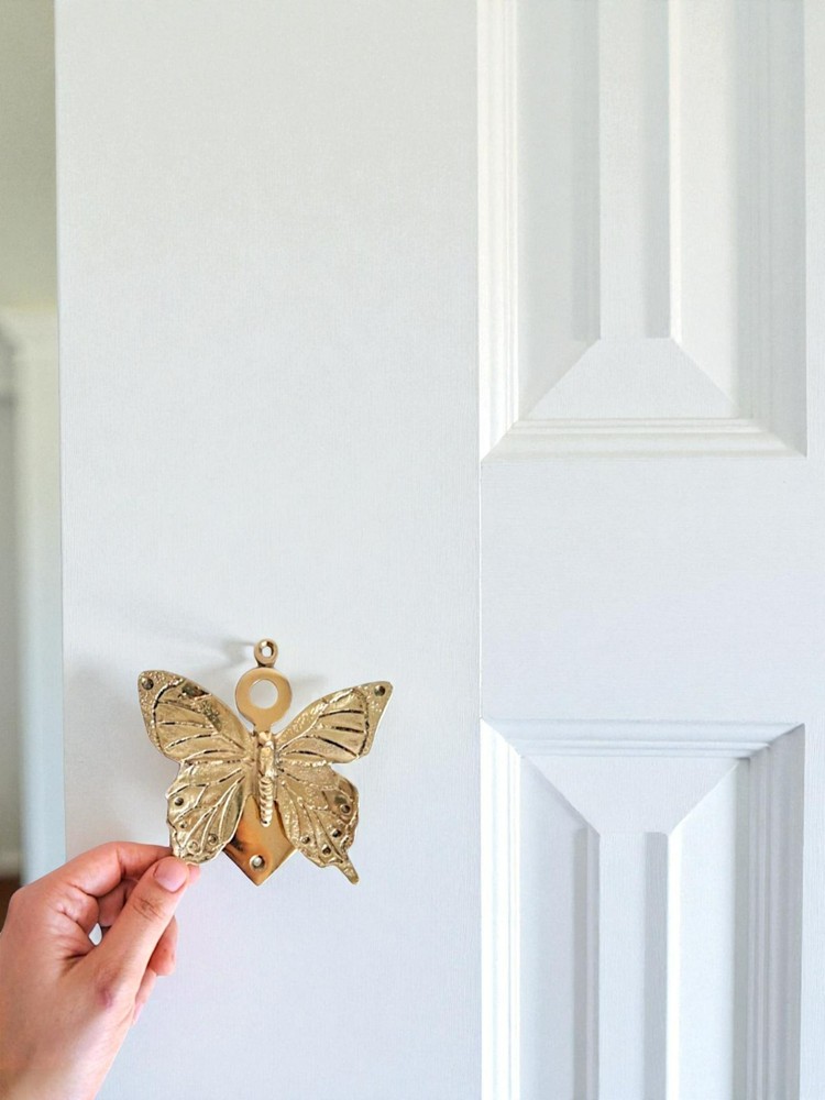 Solid Brass Butterfly Door Knocker , Gold Brass Door Decor