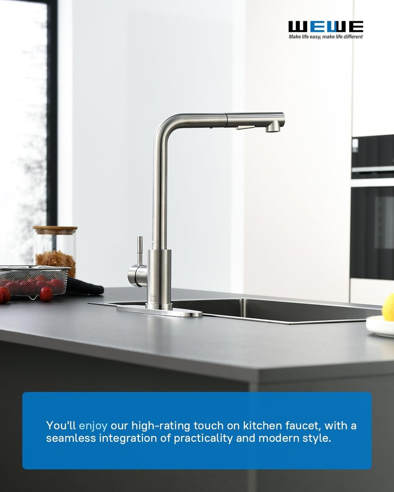 Single Handle Pull Down Kitchen Faucet, High Arc Brushed Nickel Stainless Ste...