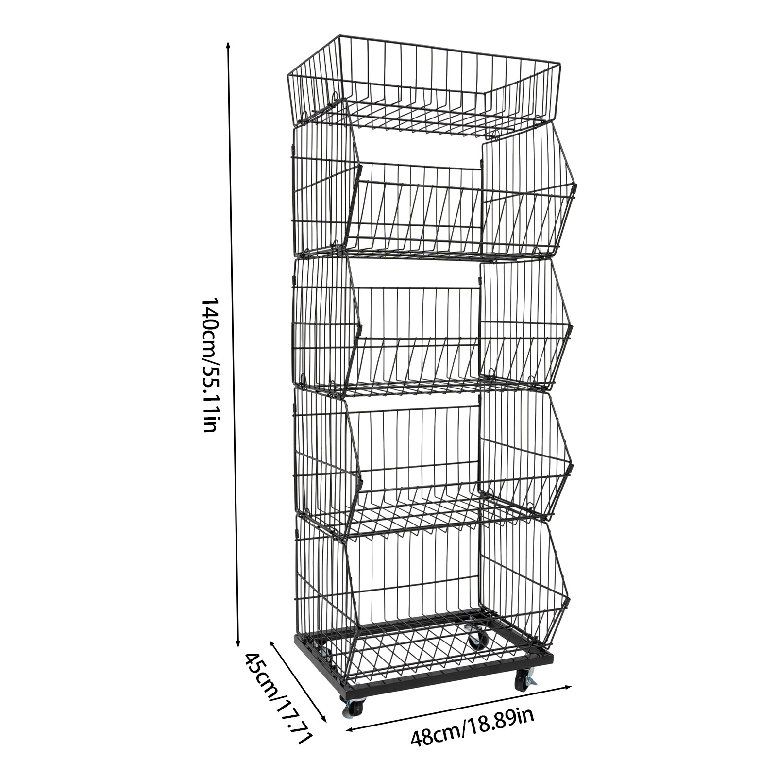 5 Tier Wire Grid Retail Display Shelf Merchandise Display Rack Stand W/ Wheels