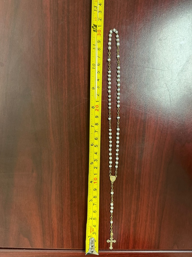 Vintage White Glass Bead 12" Rosary -Made In Italy #717