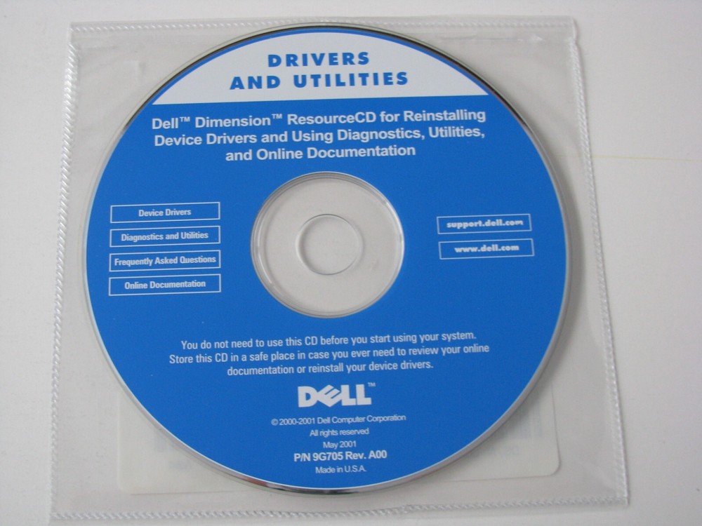 2001 Dell Dimension Resource CD for Reinstalling Computer Software CD NO LICENSE