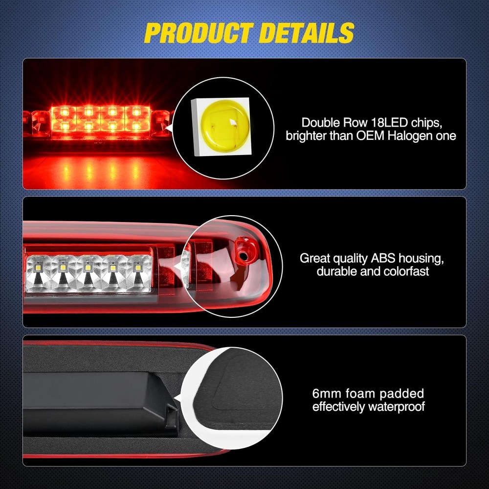 Third Brake Light Tail High Mount 3Rd Stop Cargo Reverse LED Lights Red Shell fo