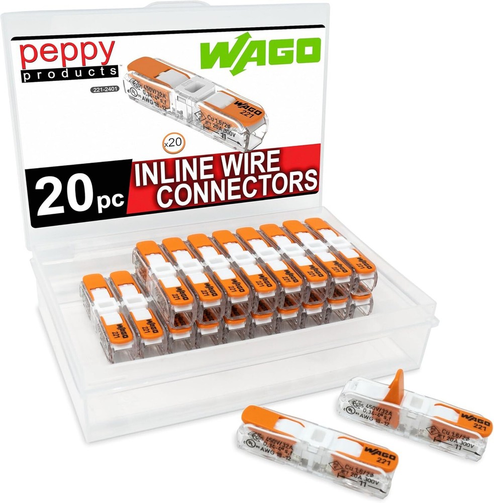 WAGO 221-2401 Lever Nuts 20pc Compact Splicing Inline Wire Connectors with Case
