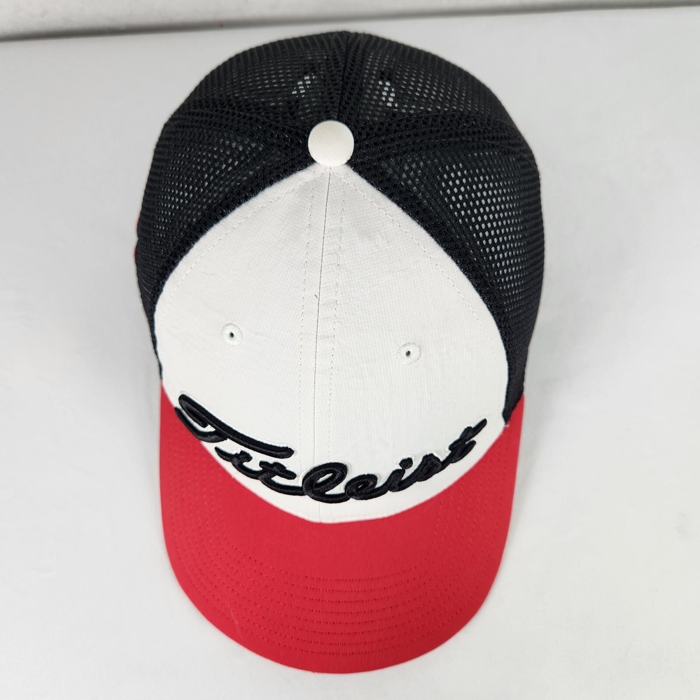 Titleist Golf Cap Hat White Red Black Mesh Back Snapback Adjustable H Palm Tree