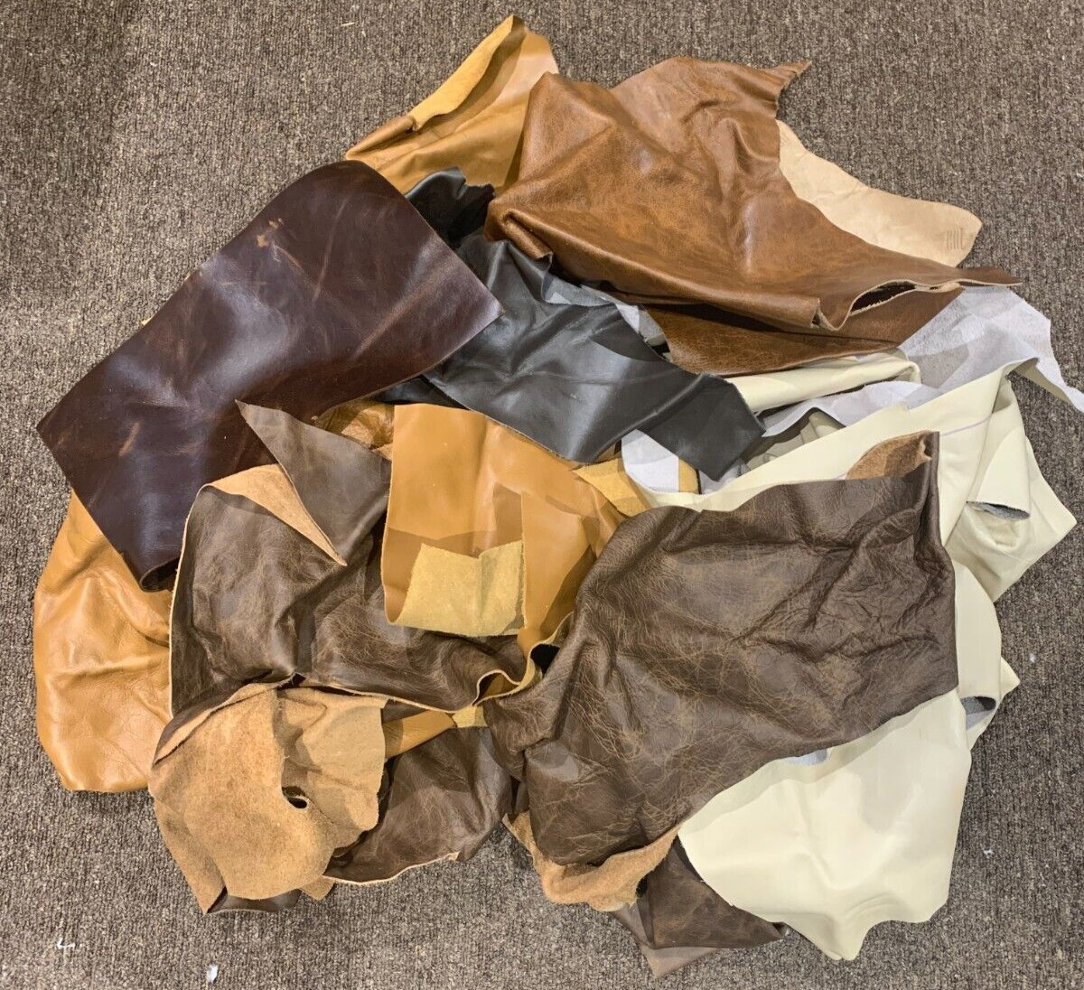 3 lb Box Mixed Colors Cowhide Remnants Scrap Leather Pieces Free Shipping