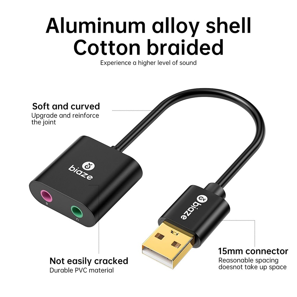 USB to 3.5mm Audio Adapter Headphone Mic Jack for Windows MAC Linux PC PS5 PS4