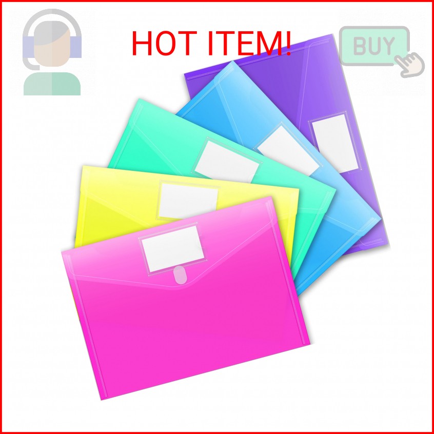 Sooez 5 Pack File Folders, Clear Poly Envelopes Plastic Folders, Folder for Docu