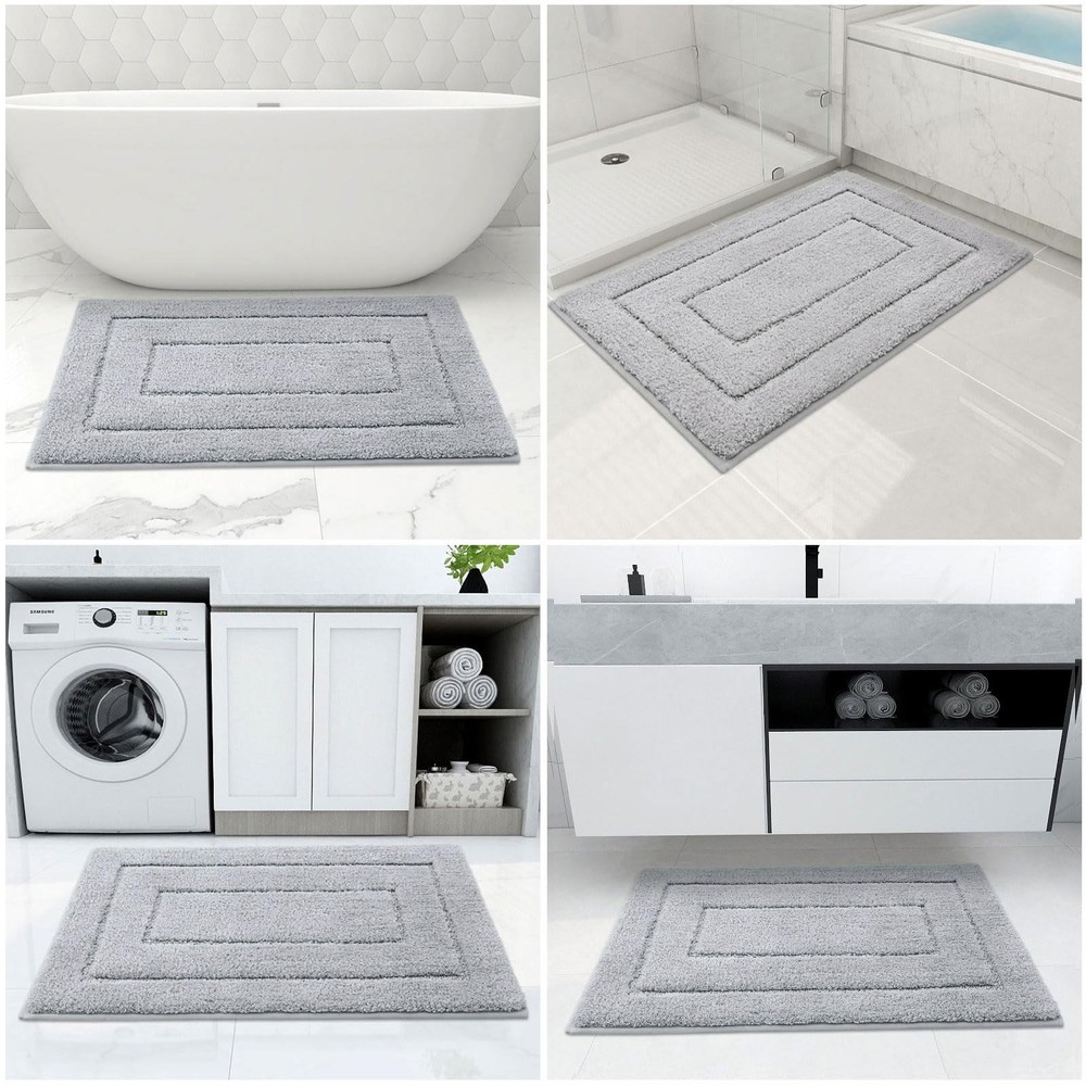 Buganda Bathroom Rugs, 24" x 16", Soft and Absorbent x Grey