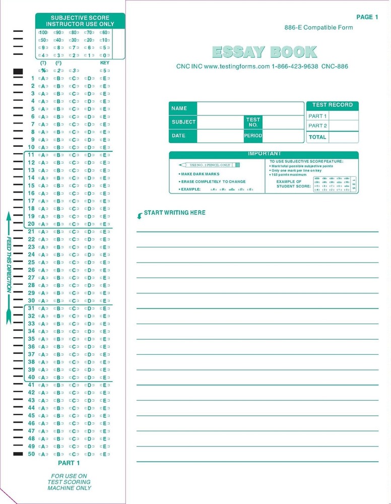 TEST-886E 886-E 100 Question Compatible Testing Forms (50 Sheet Pack) TEST-886E