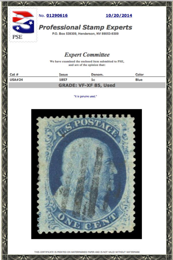 #24 Used PSE Graded 85, PSE Cert # 01290616