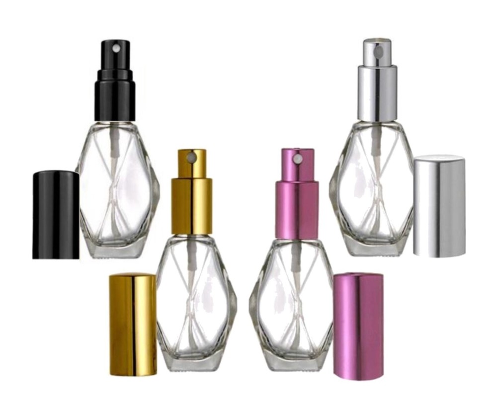 6 Refillable Perfume Bottles- 2 oz. Atomizer Luxury Bottle, Diamond Shape, 60 ml