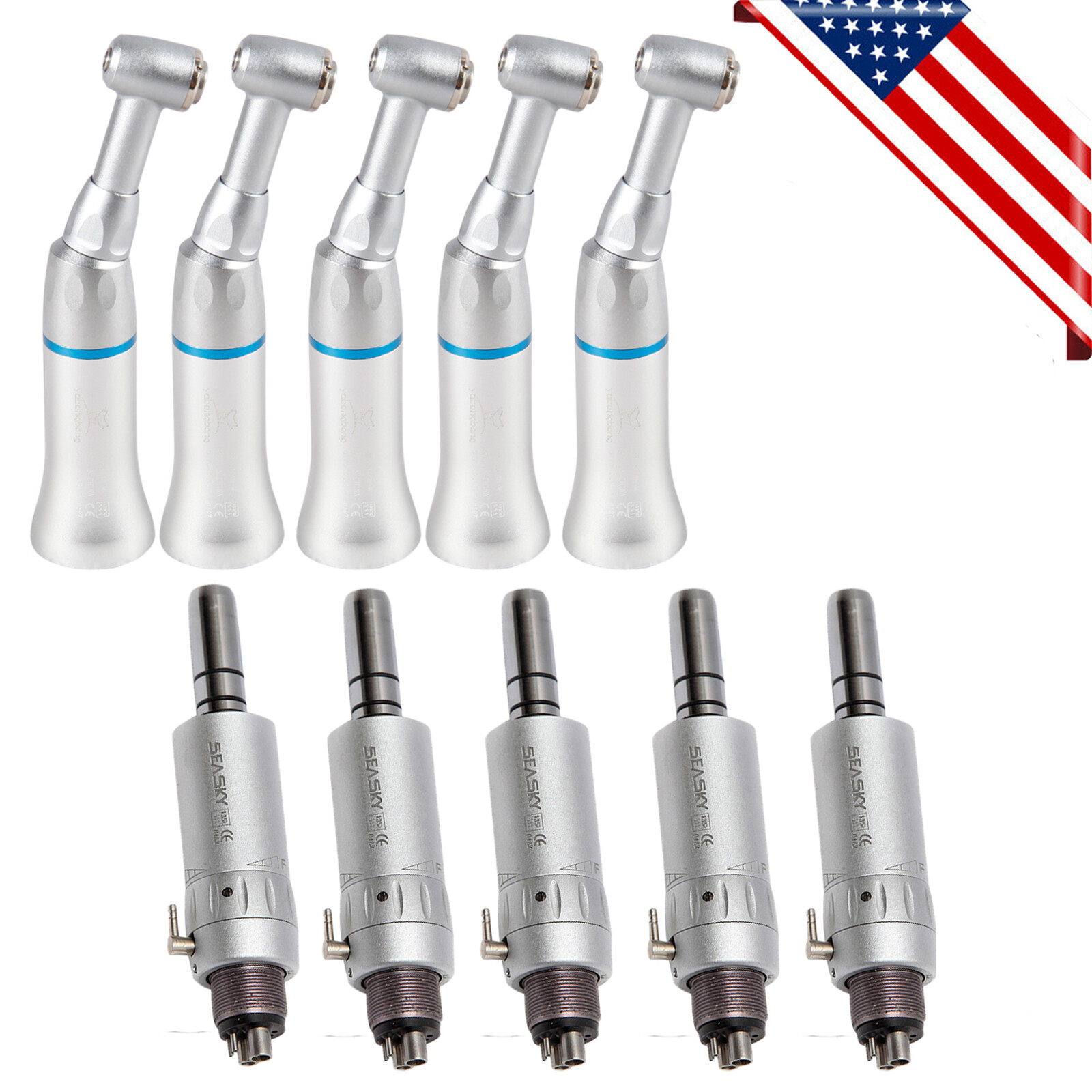 NSK Style Dental Slow Speed Handpiece Push Button Contra Angle Air Motor Attach