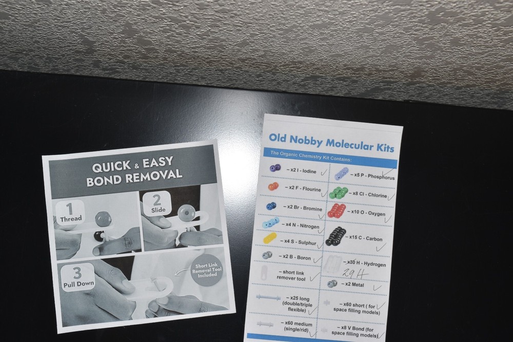 Old Nobby Molecular Kit with Instructions Missing One Hydrogen Atom-239 Pieces