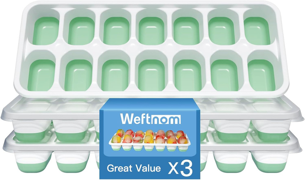 3pcs Ice Cube Tray w/ Lid,Silicone Easy-Release Ice Trays for Freezer- Stackable